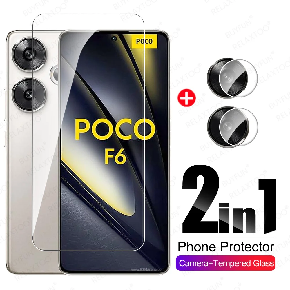 2in1 Screen Protector For Xiaomi Poco F6 5G Camera Tempered Glass Pocophone X6 M6 Pro C65 X6Pro F6Pro M6Pro 4G Protective Glass