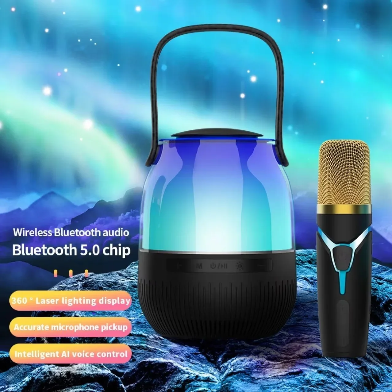 Portable Karaoke Camping Light Bluetooth Speakers TWS Stereo Subwoofer With Wireless Microphone For Family Ktv Party Music Box