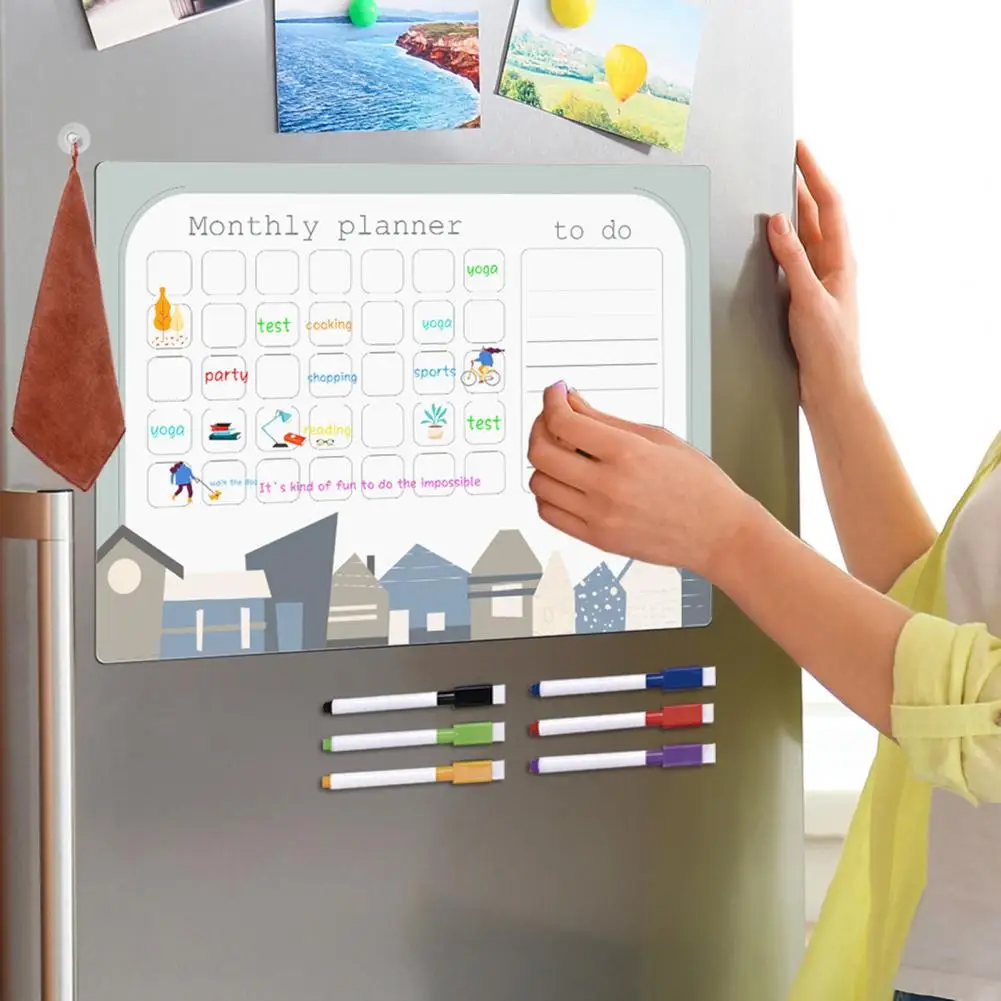 Perencana mingguan yang dapat dihapus Set perencana mingguan papan putih magnetik 9 buah untuk kulkas dengan pena tulis papan pesan hapus kering untuk rumah