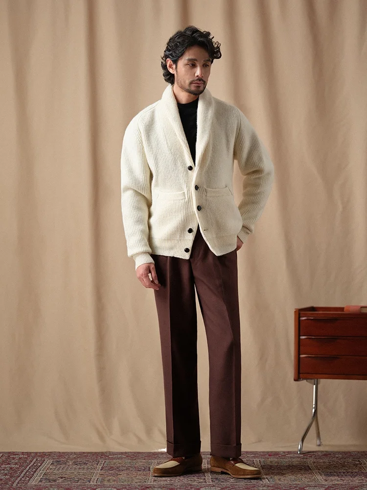 Cultum00 Pure Wool Thiened Loose Knitted Sweater Men's Open Cardigan Casual Sle V-ne Winter Warm Breathable irt