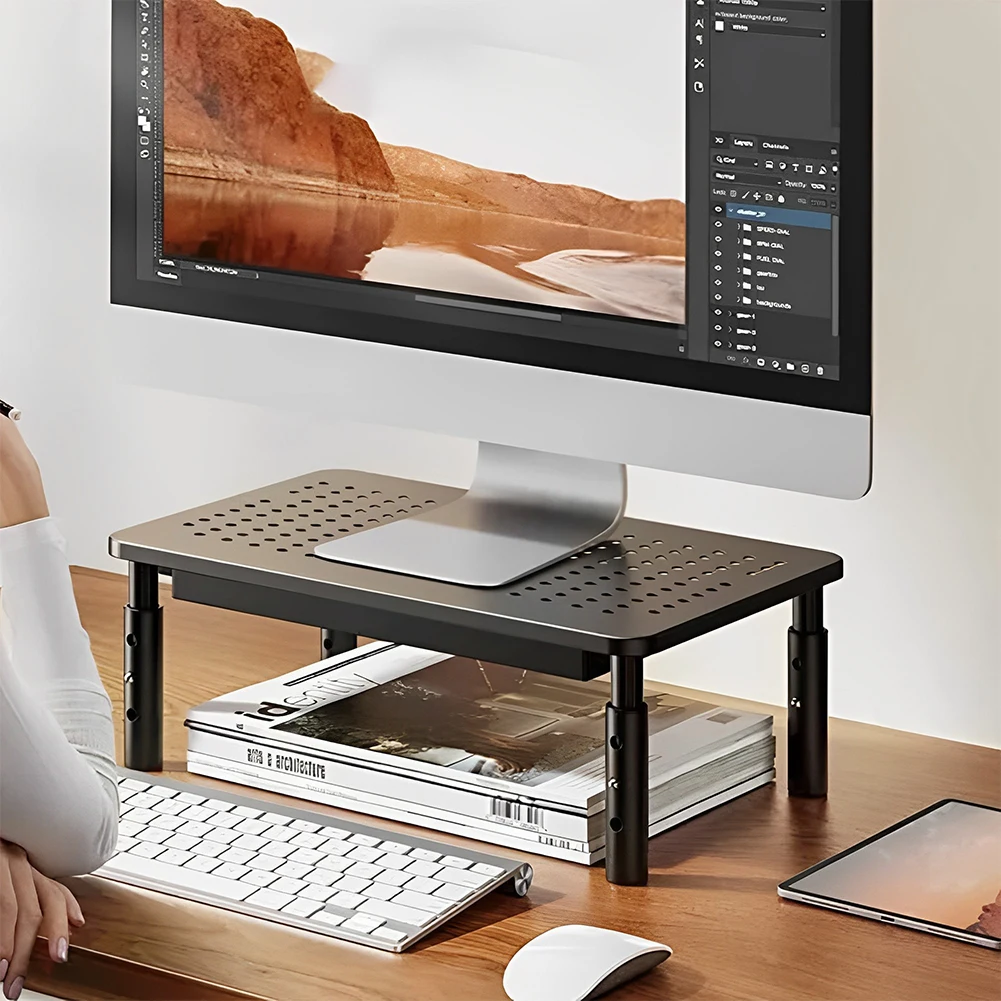 

Monitor Stand with Airflow Vents Desk Monitor Organizer 3 Height Adjustable Computer Rack Metal Shelf Holder Desk Organizer