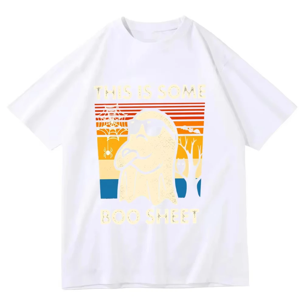 Funny Ghost Boo Sheet T Shirt Retro Halloween Graphic Tee Vintage Sunset Aesthetic Harajuku Streetwear Top Casual Unisex T-shirt