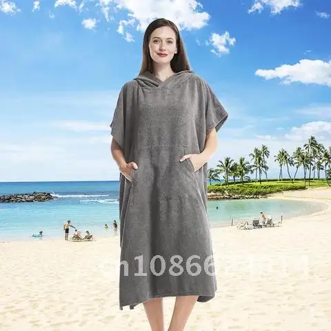 

Surf Poncho Changing Robe Towel with Hooded Quick Dry Microfiber Towelling Short Sleeve Bath Robe for Men and Women