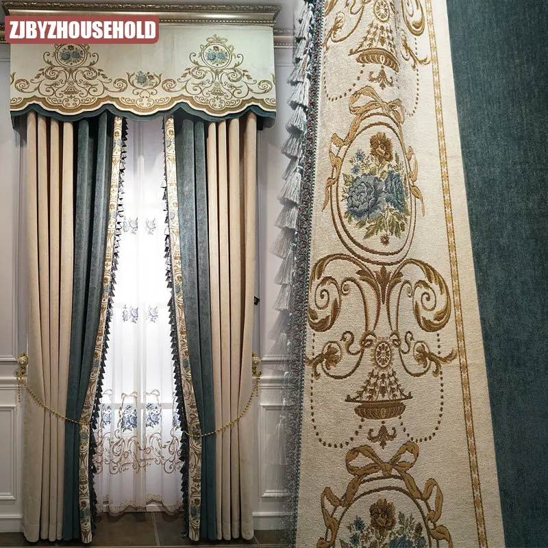 

Luxury European living room bedroom thickened curtain chenille shade high-end atmosphere villa modern French shade curtain