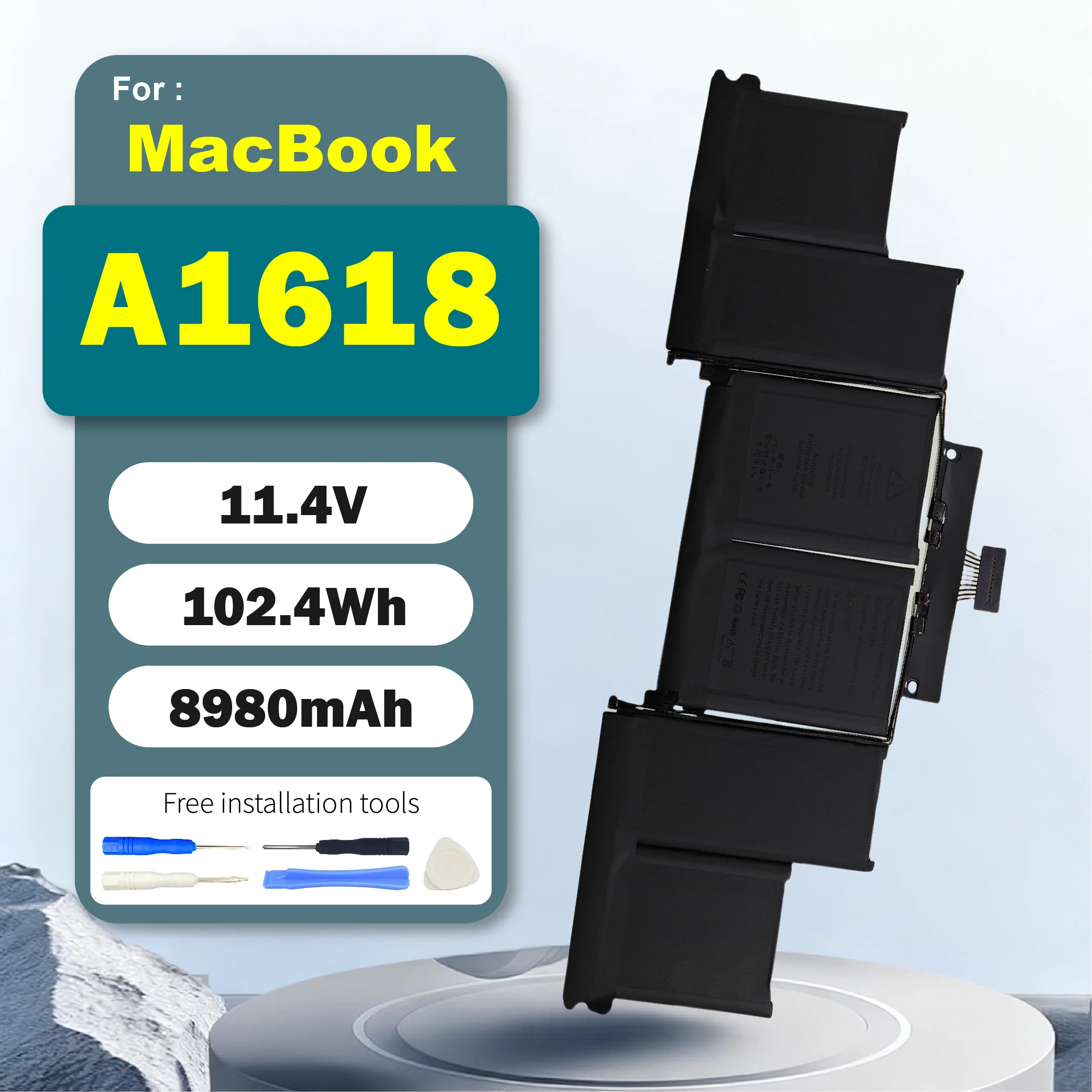 

A1618 11.4V Replacement Laptop Battery for Macbook Pro Retina 15 inch Retina A1398 102.4Wh 8980mAh
