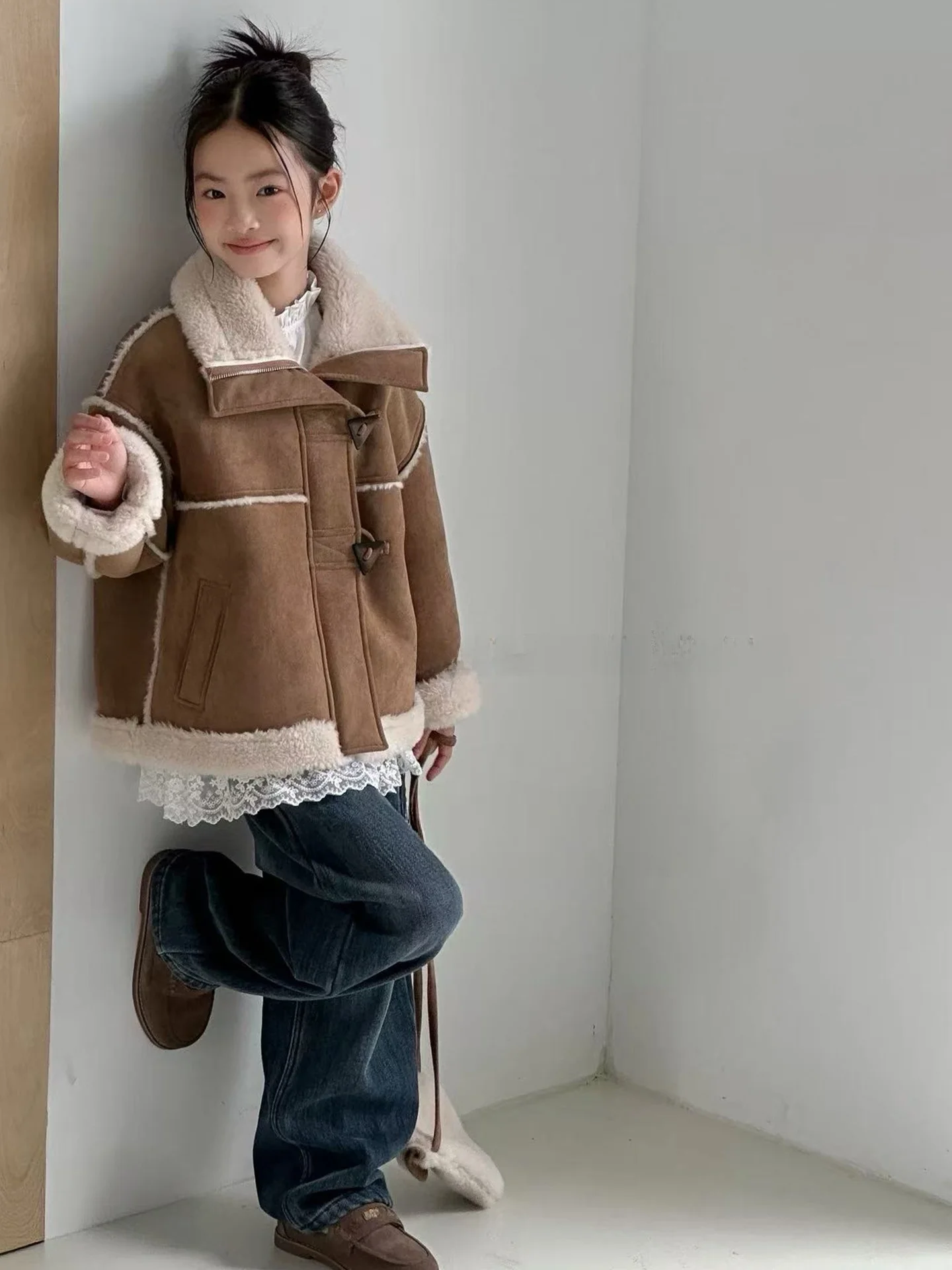 thiened-leather-fur-inteated-autumn-winter-new-sle-children's-outerwear-for-girls-middle-large-children-cotton-coat