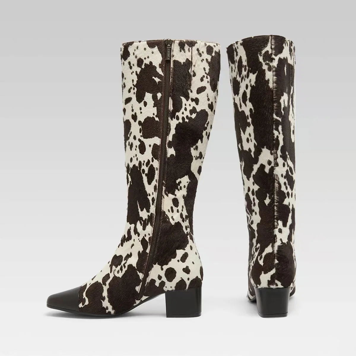 أردن Furtado الخريف البقرة الحبوب شعر الخيل حذاء برقبة للركبة جولة تو الجانب سستة حذاء بكعب سميك الأحذية الحديثة أحذية كبيرة الحجم #2