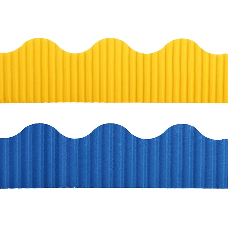 4 Rolls Bulletin Board Borders Scalloped Border Decoration Background Paper For Decorative Borders (Yellow And Blue)