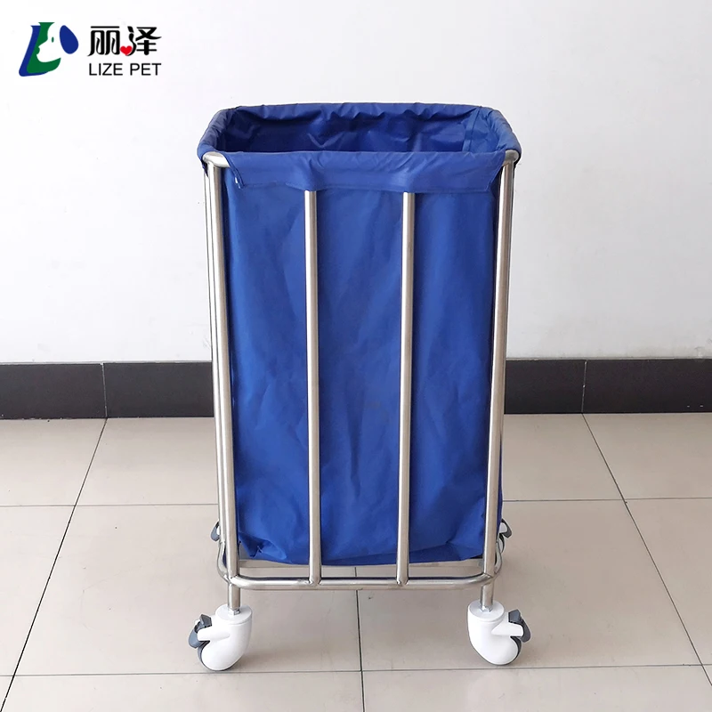 High Capacity 304 Stainless Steel Medical Linen Cart, Hospital & Veterinary Waste Collection Trolley