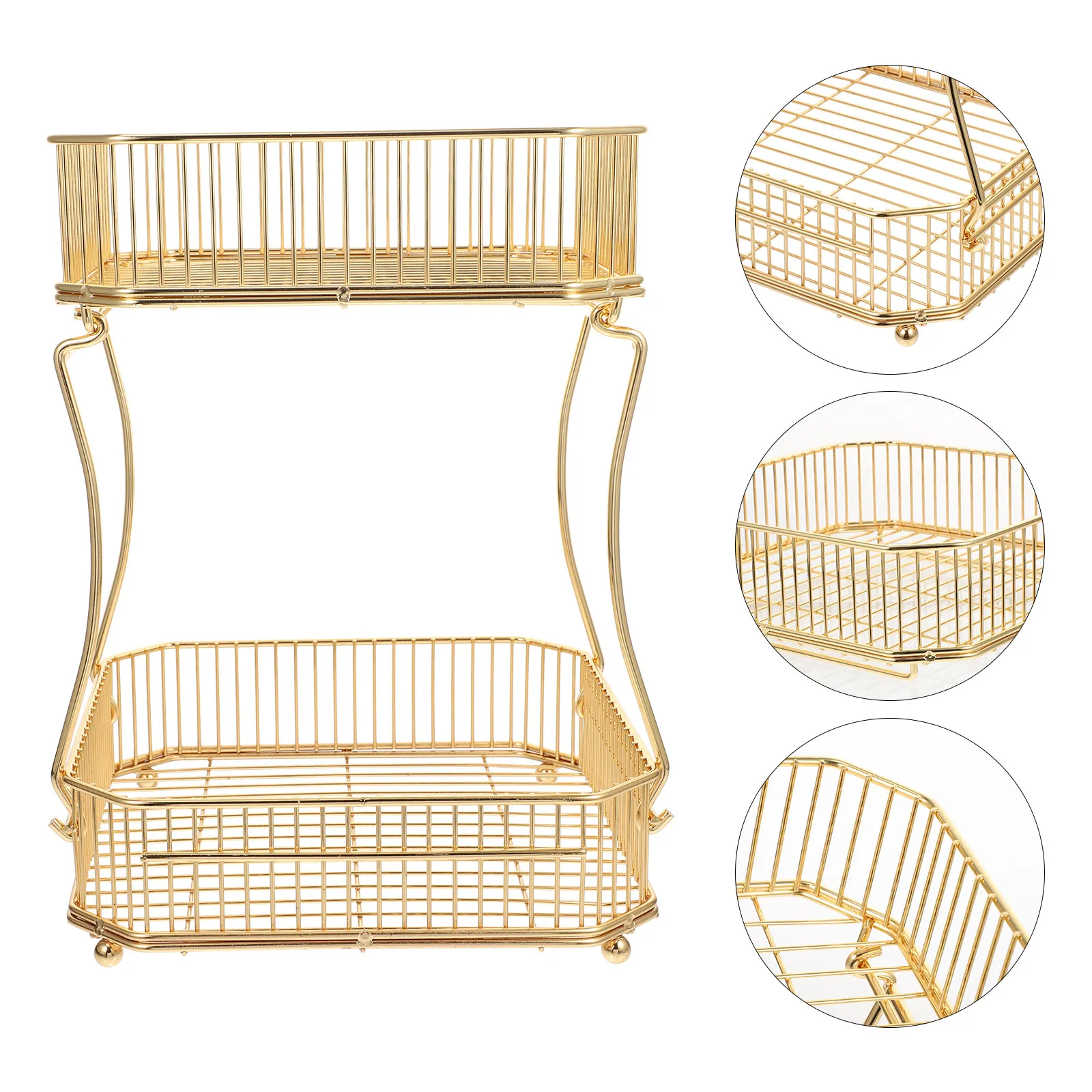 

Двухуровневая железная полка для фруктов, съемный кухонный органайзер для специй, закусок, косметики, туалетных принадлежностей