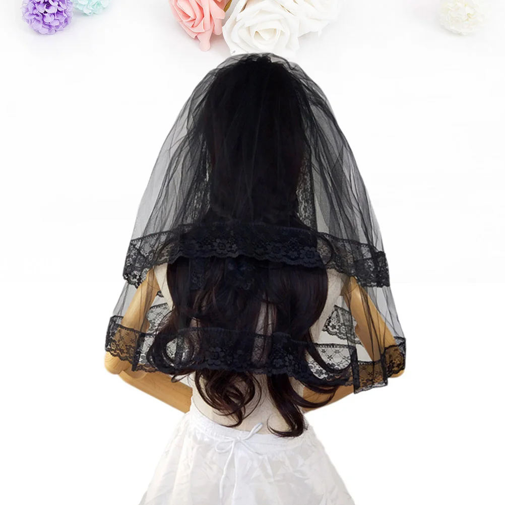 

Wedding Dress Black Veil for Cosplay Halloween Headgear Vintage Bride Child Photography