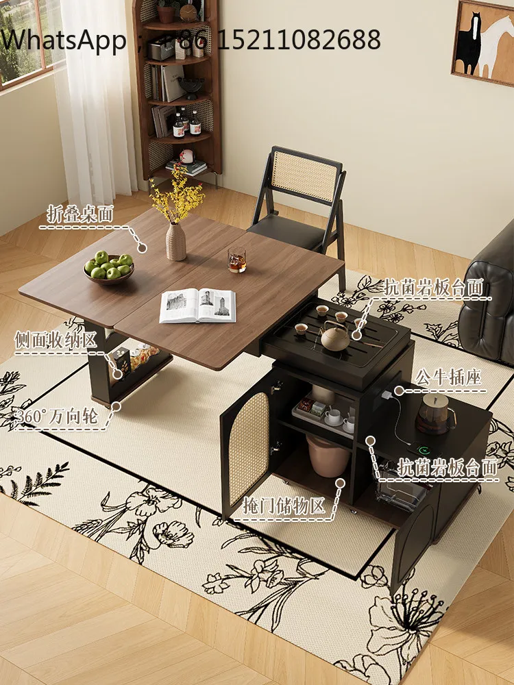 LLY multifunctional rotating folding mobile tea table kettle integrated household tea table retractable coffee table