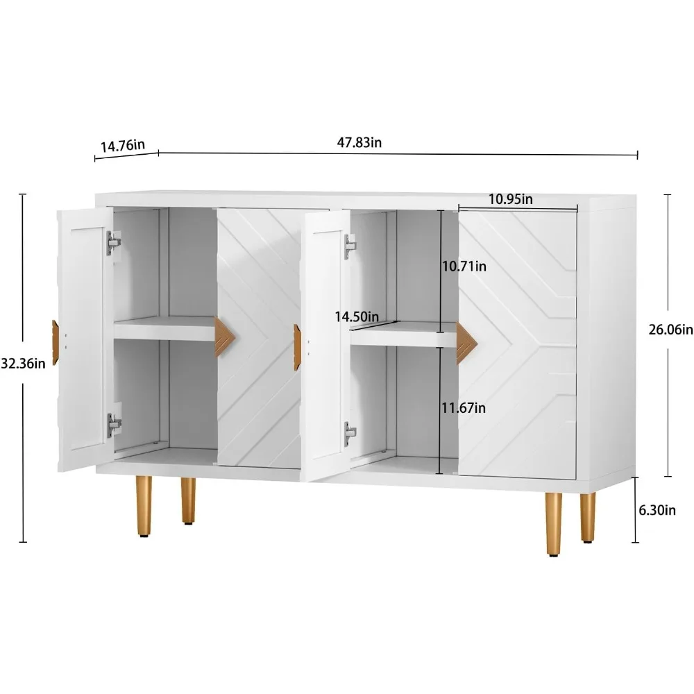 HLR ตู้บุฟเฟต์48 "พร้อมประตูและชั้นวางของ4บานตู้เก็บ Credenza ทันสมัยพร้อมประตูลายนูนตู้เก็บของ