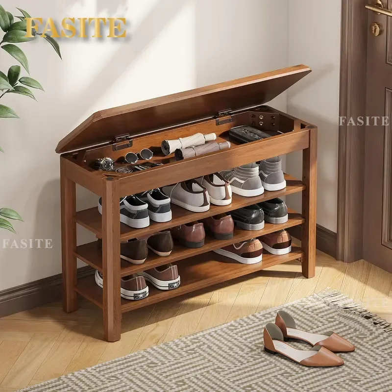 For Home Entrance Modern Simple Wooden Shoe Change Stool with Seat Multi-layer Shoe Rack Storage Cabinet Furniture