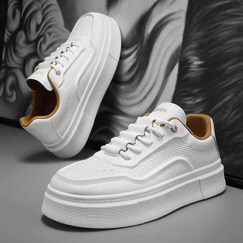 Fashion Sneakers Men's Designer High Quality Leather Casual Shoes Men Outdoor White Breathable Skateboard Shoes Tenis Masculino