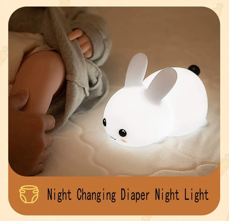 LED Rabbit Night Light Remote Control Dimmable RGB Rechargeable Silicone Bunny Lamp for Children Baby Toy Gift Touch Sensor