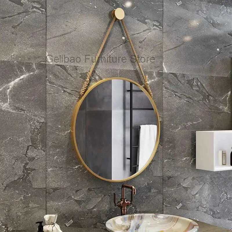 Bathroom Mirror Round Creative Hanging Round Art Dressing Wall Hanging Hemp Rope Decorative Luminous Spiegel Bathroom Mirror