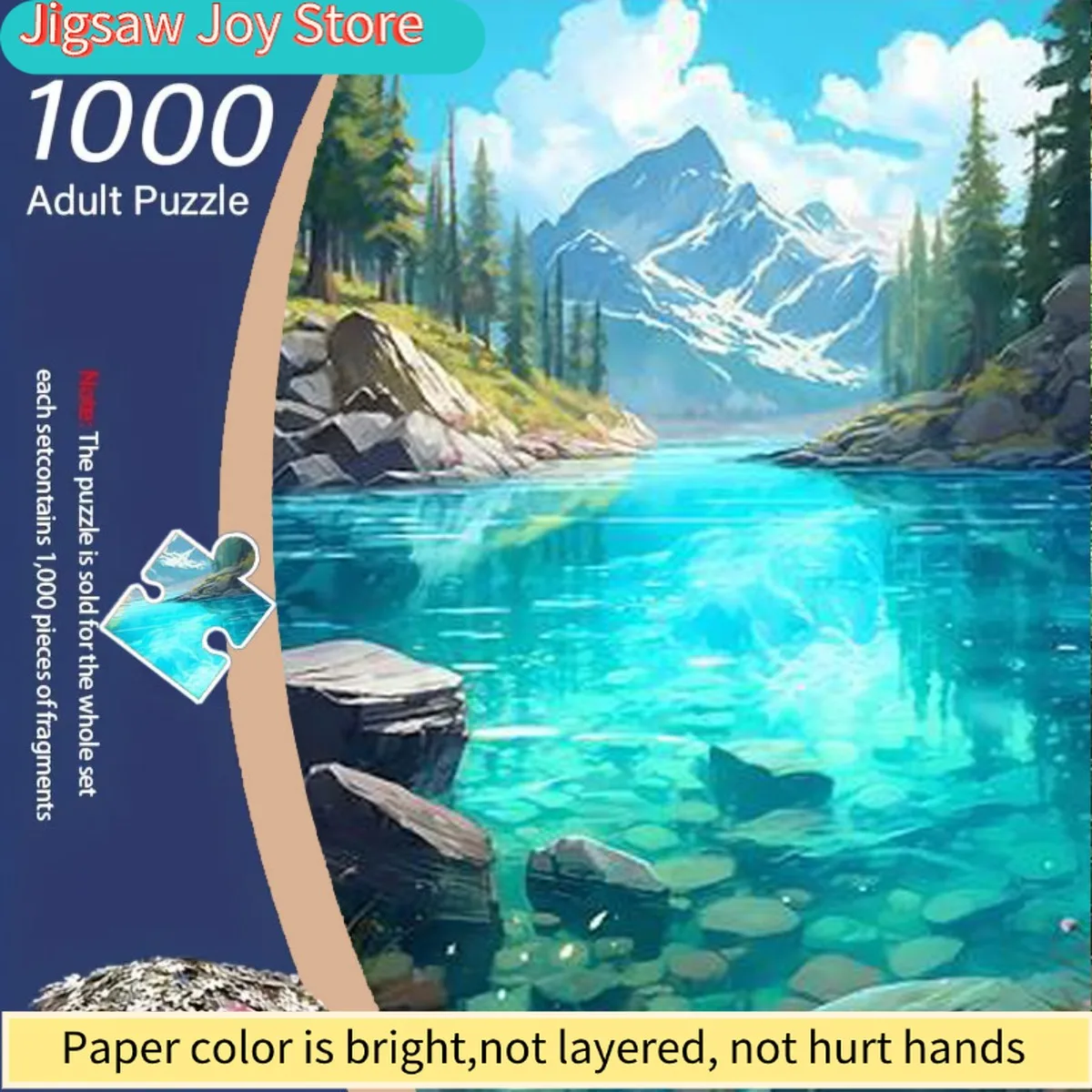 

A 1000pcs Jigsaw Puzzle for Adults Featuring a Clear Stream That Mirrors The Blue Sky And White Clouds, with Stone Leaves at T