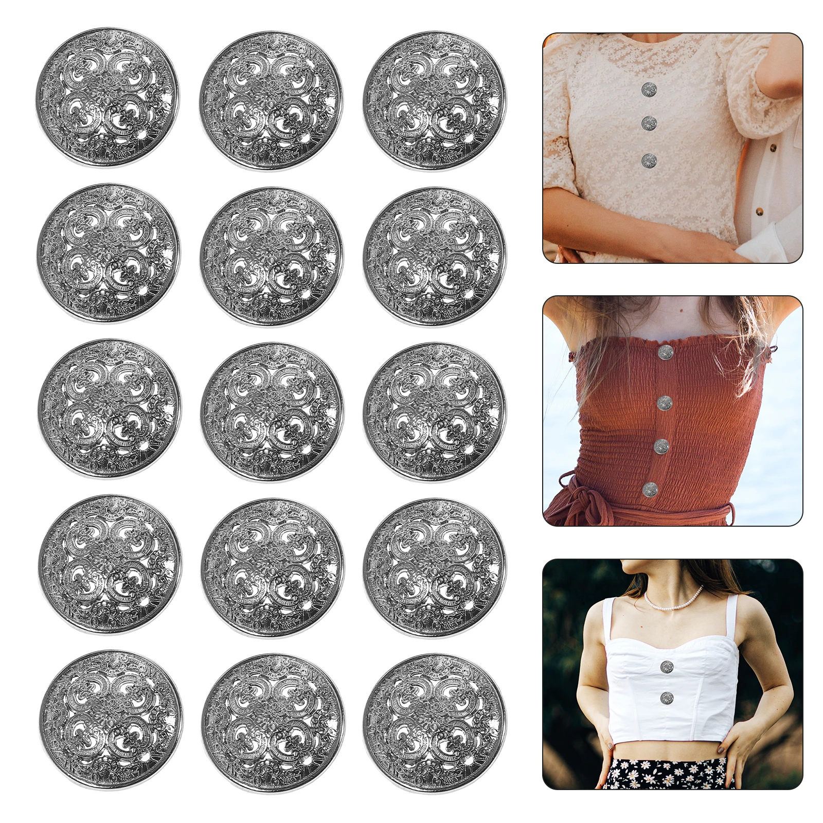

30pcs 20Mm Metal Buttons Hollow Out Rustproof Durable For Jacket Coat T-Shirt Diy Clothing Decoration Sewing Fastener Light
