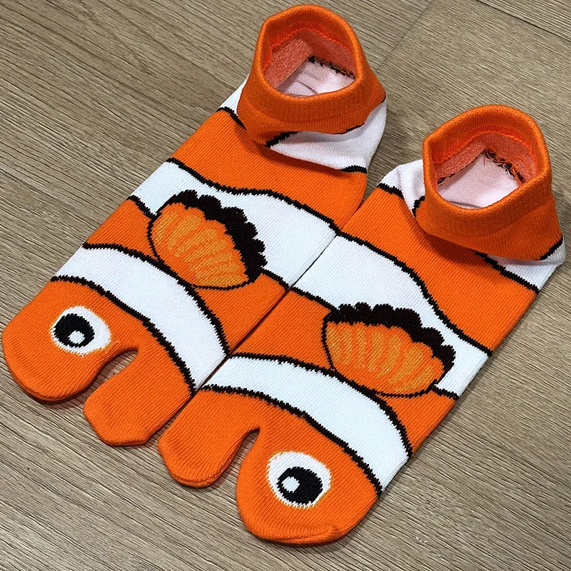 Cute Clown Fish Points To Stockings Striped Fish Toe Separation Stockings Comfortable Non-slip Cotton Socks Children Socks