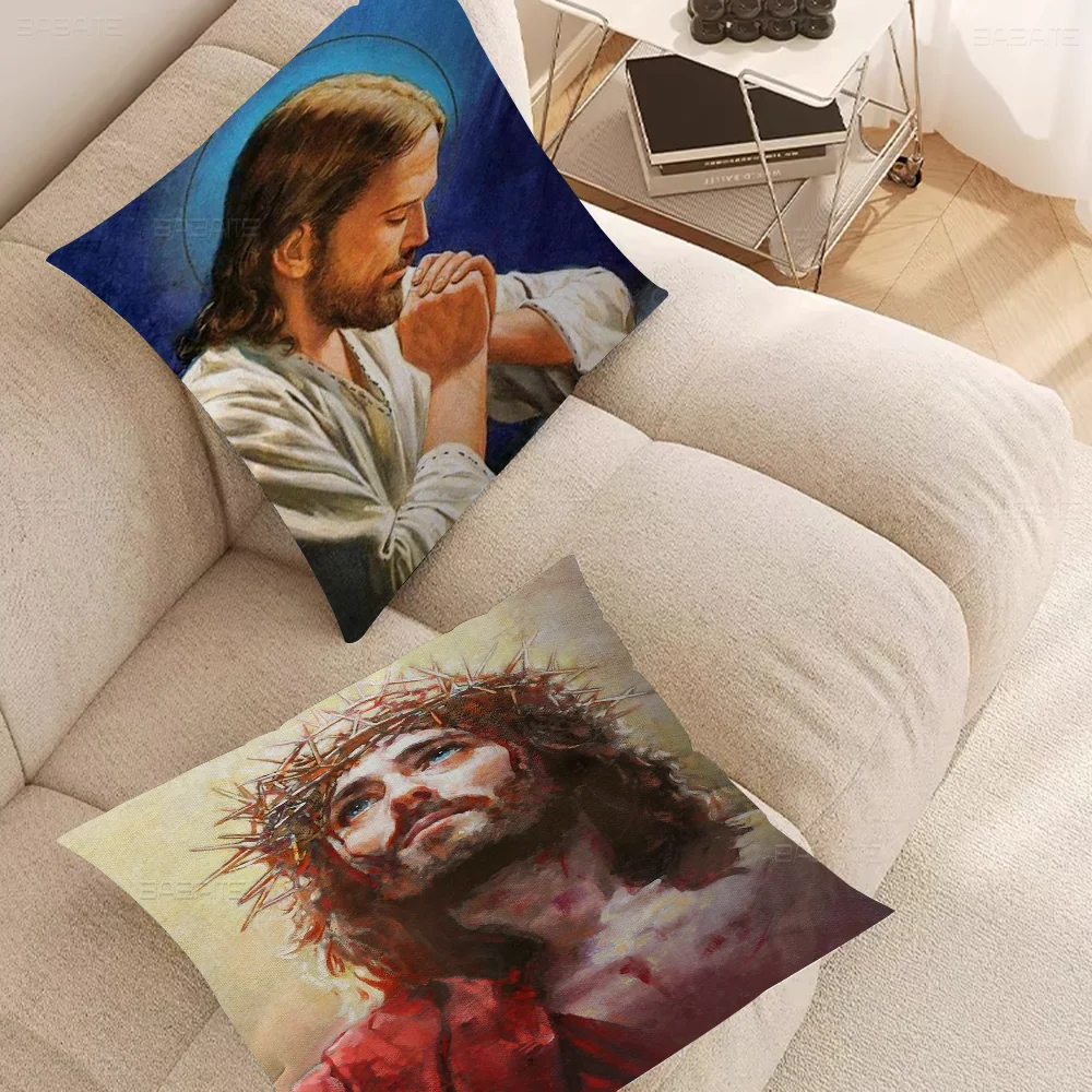 

Classical Christian Jesus Christ God Pillow Covers Cartoon Sofa Decorative Home Double-sided Printing Short Plush Cushion Cover