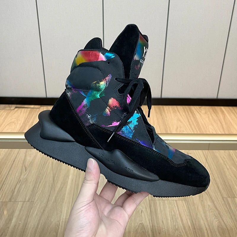 Nueva moda hombre mujer zapatillas informales botines Unisex estampado cuero de vaca zapatos altos hombre plataforma zapatillas tenis