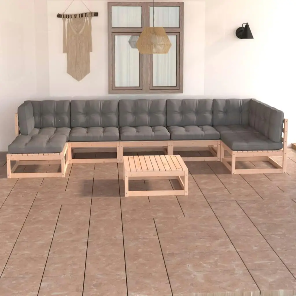 8-Piece Solid Wood Pine Patio Lounge Set with Cushions - Outdoor Furniture Ensemble