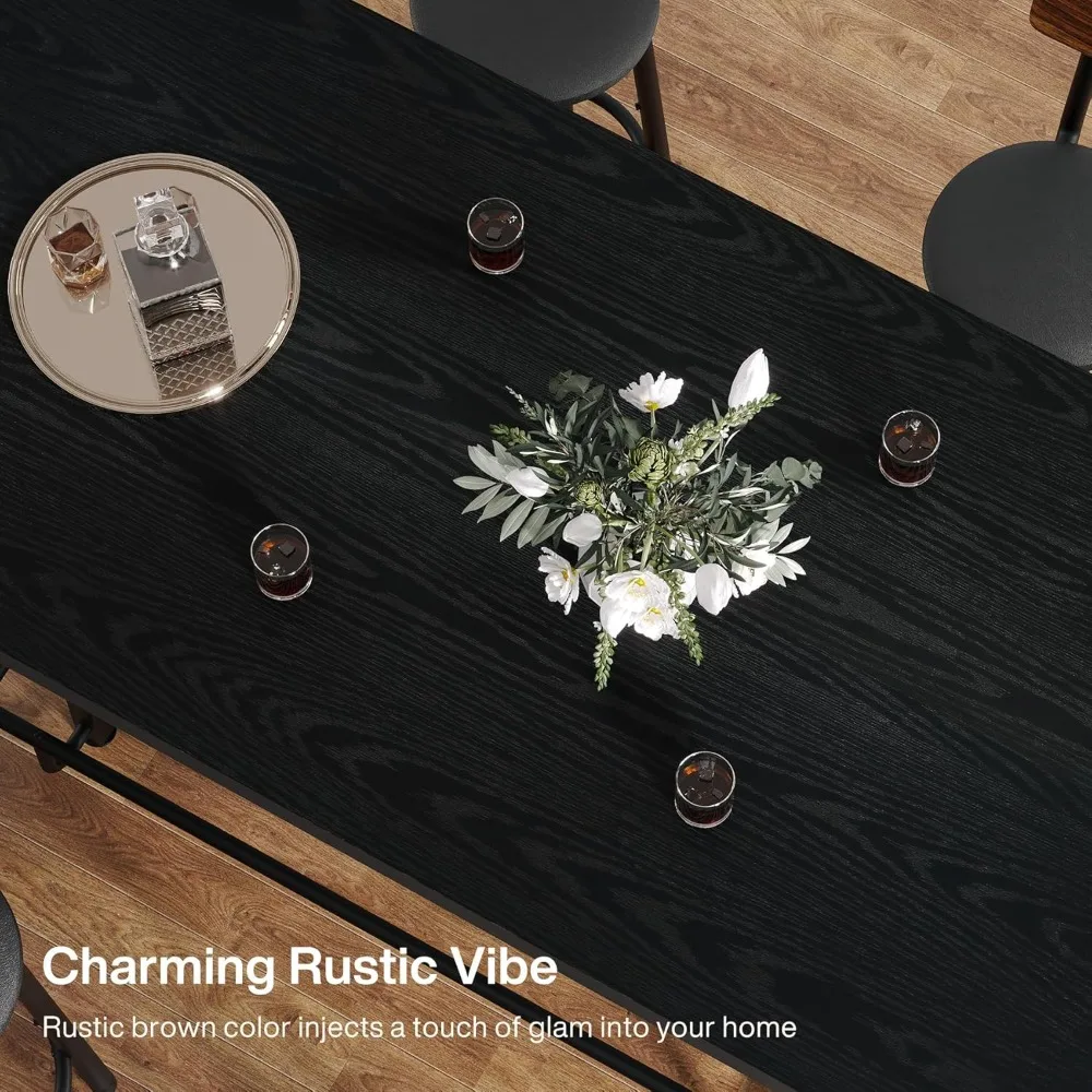 Bar Table, Industrial Counter Height Pub Table with Metal Footrest, 63-Inch Rectangle Wood Kitchen Dining Table with