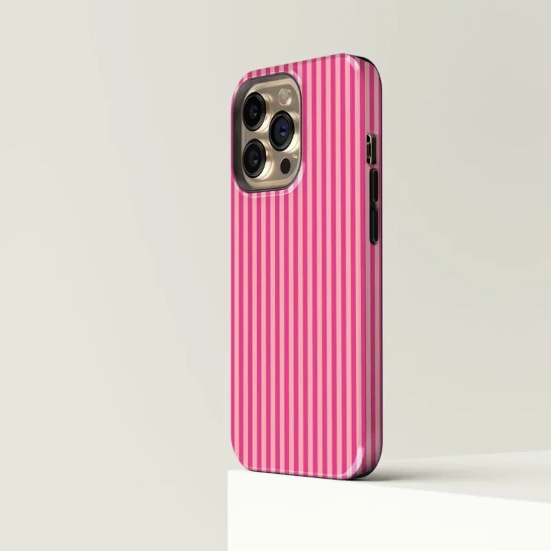 Striped Pink on Pink Case For IPHONE 16ProMax 15 14 13 12 11 PRO Plus Acrylic TPU Two in one Magnetic Phone Cases