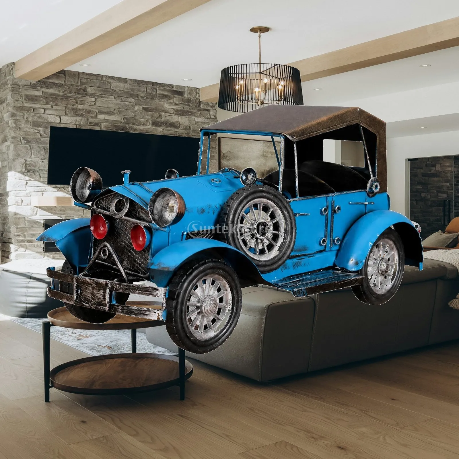 Decorative Model Antique-Style Vintage Automobile Decorative Model Retro Automobile Figurine with Spare Tire Collectible
