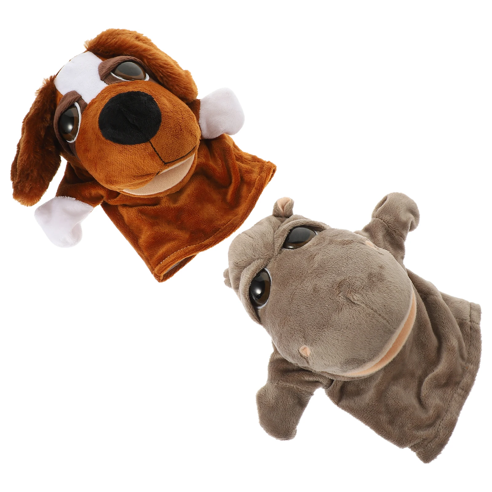 

2pcs Animal Puppet Toys Stuffed Cartoon Puppets Kids Early Educational Toy Toddler Hippo Dog Educational Parent Child Play