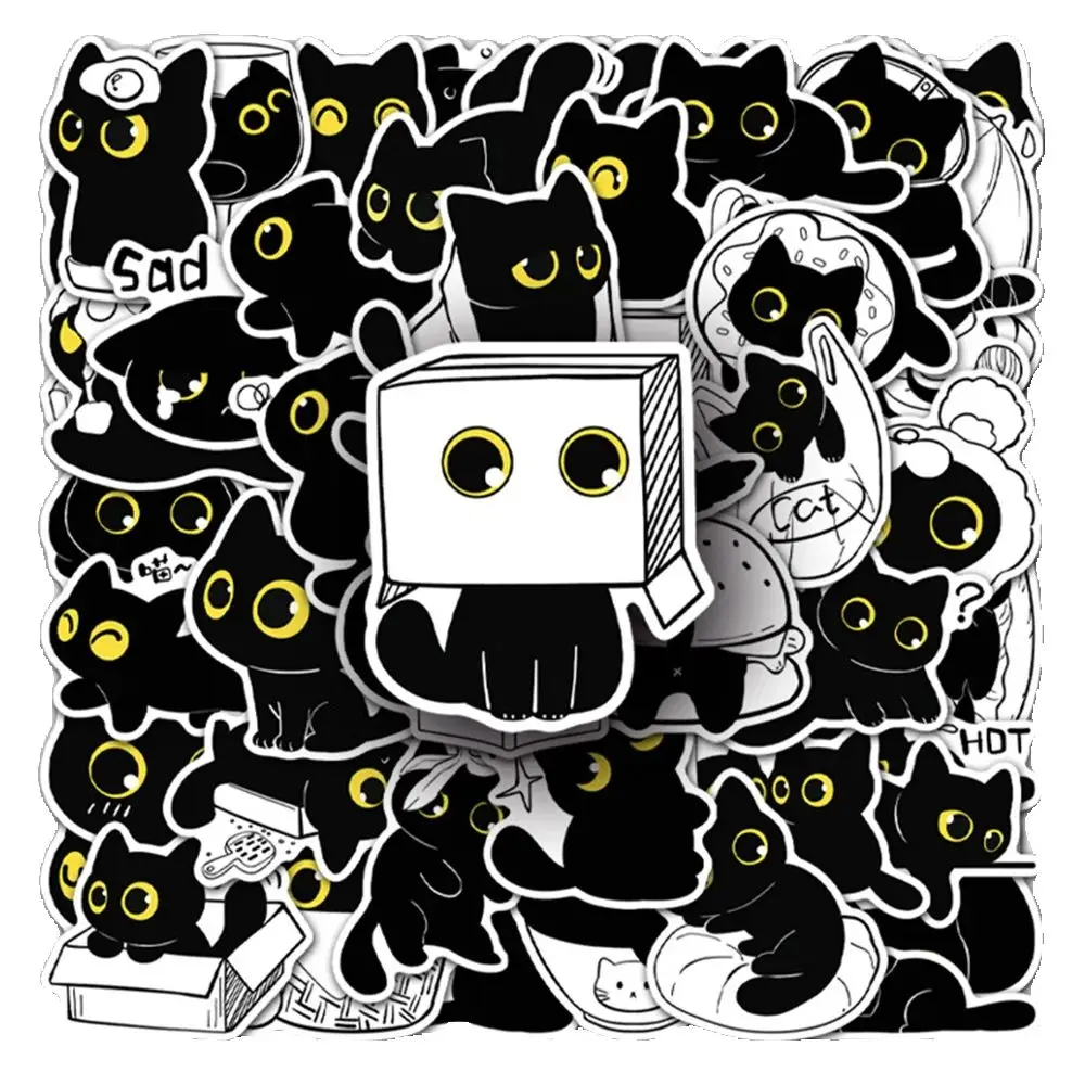 

50Pcs Cartoon Black Cat Stickers Funny Cat DIY Stickers Scrapbooking Phone Luggage Skateboard Waterproof Decals