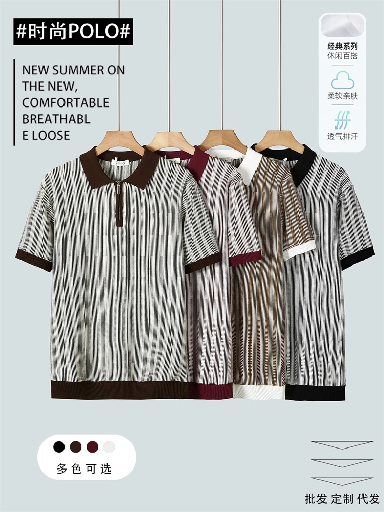 

All Match Casual Knitted Polo Shirts For Men Short Sleeve Zipper Summer Quality Coolness Stretchy Anti-Wrinkle Camisas De Hombre