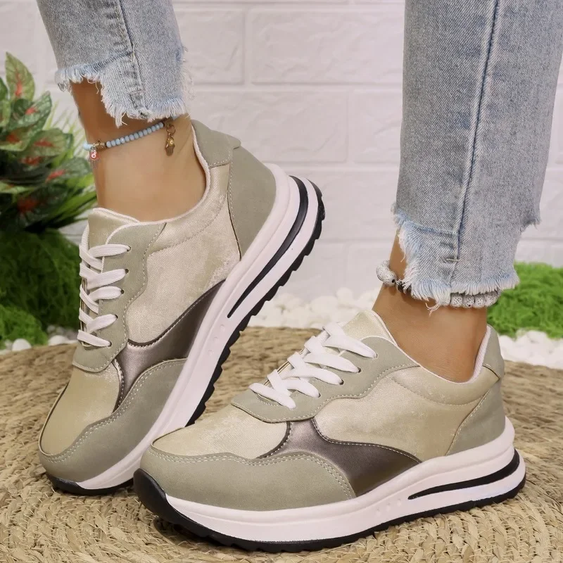 2024 Hot Sale Women's Shoes Cross Lacing Women's Vulcanize Shoes Fashion Color Matching New Round Head Outdoor Casual Shoes