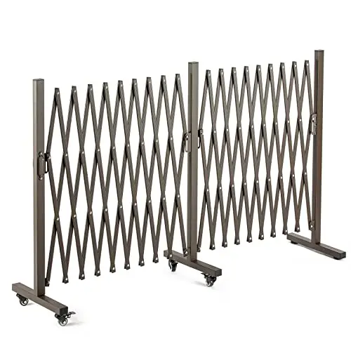 Aluminum Expandable Garden Fence, Portable Barricade Gate with Casters, Expansion Size 201×15.2×40.6 inches, Adjustable