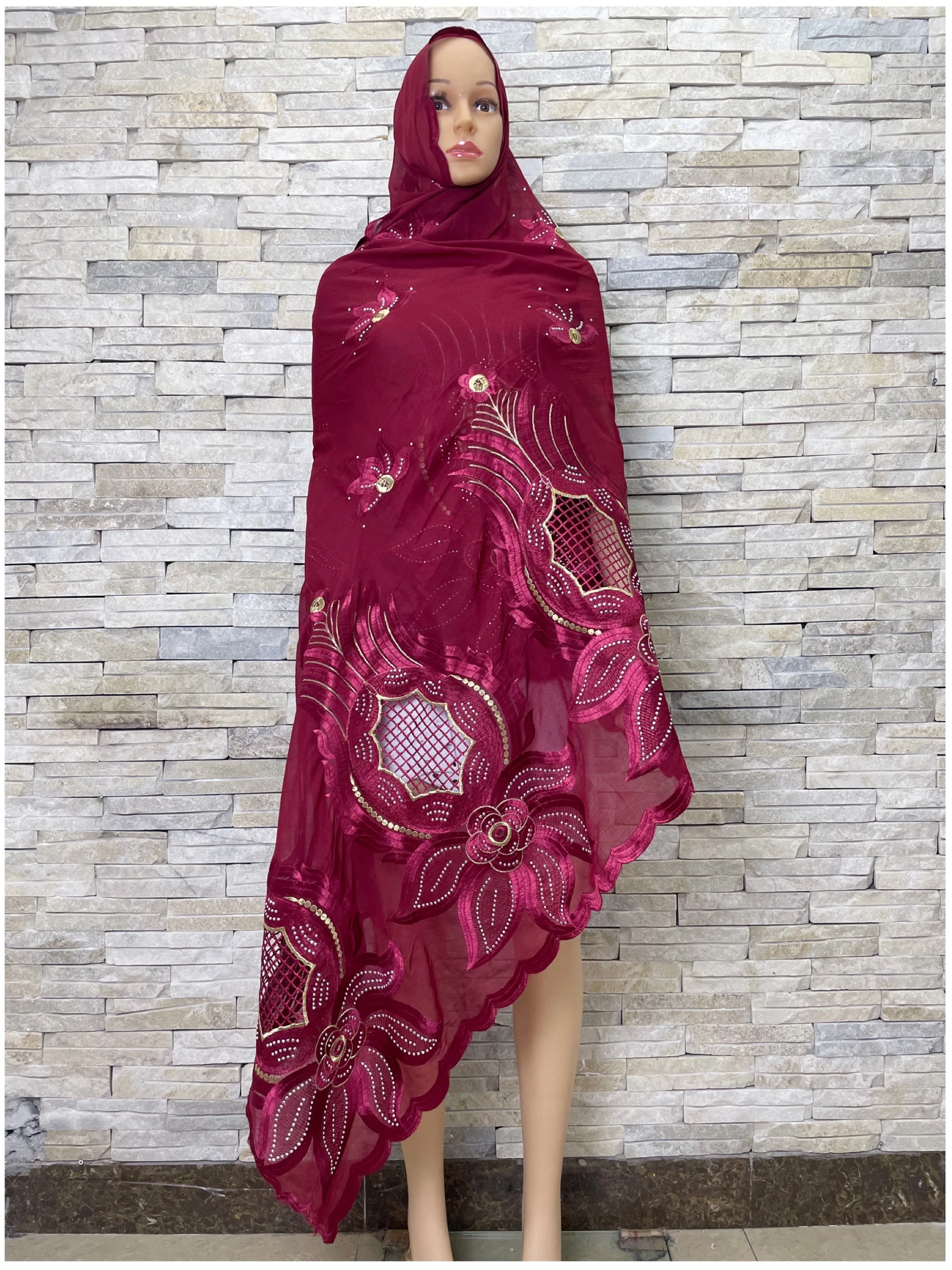 100% Cotton Muslim Ramadan Hijab Scarf  Musulman Foulard  Big Hijabs For Woman African Islam Dubai  Embroider Scarf Shawl