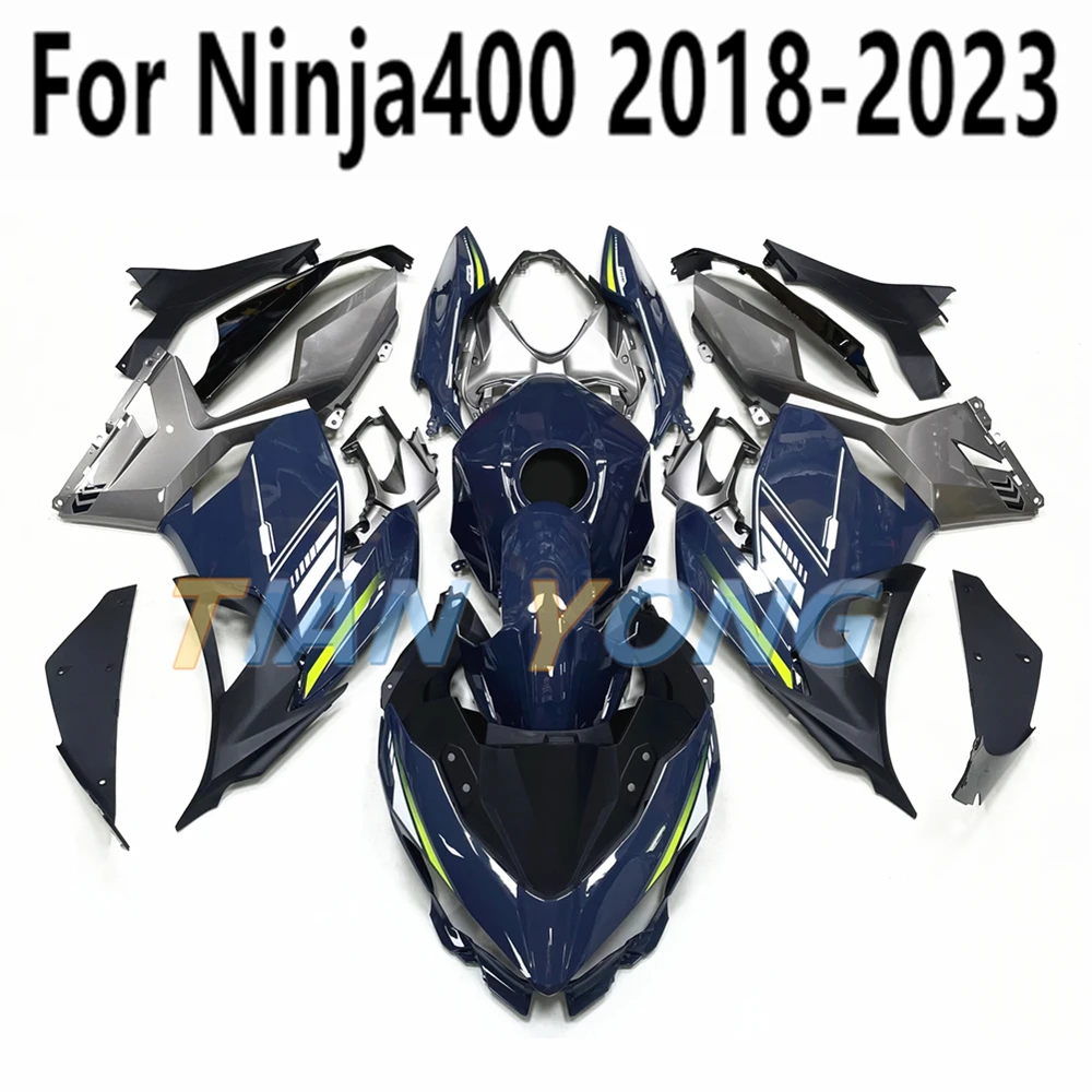 Full Fairing Kit Fit Ninja 400 Dark Blue Cement Gray Shiny For Ninja400 2018-2019-2020-2021-2022-2023 Bodywork Cowling