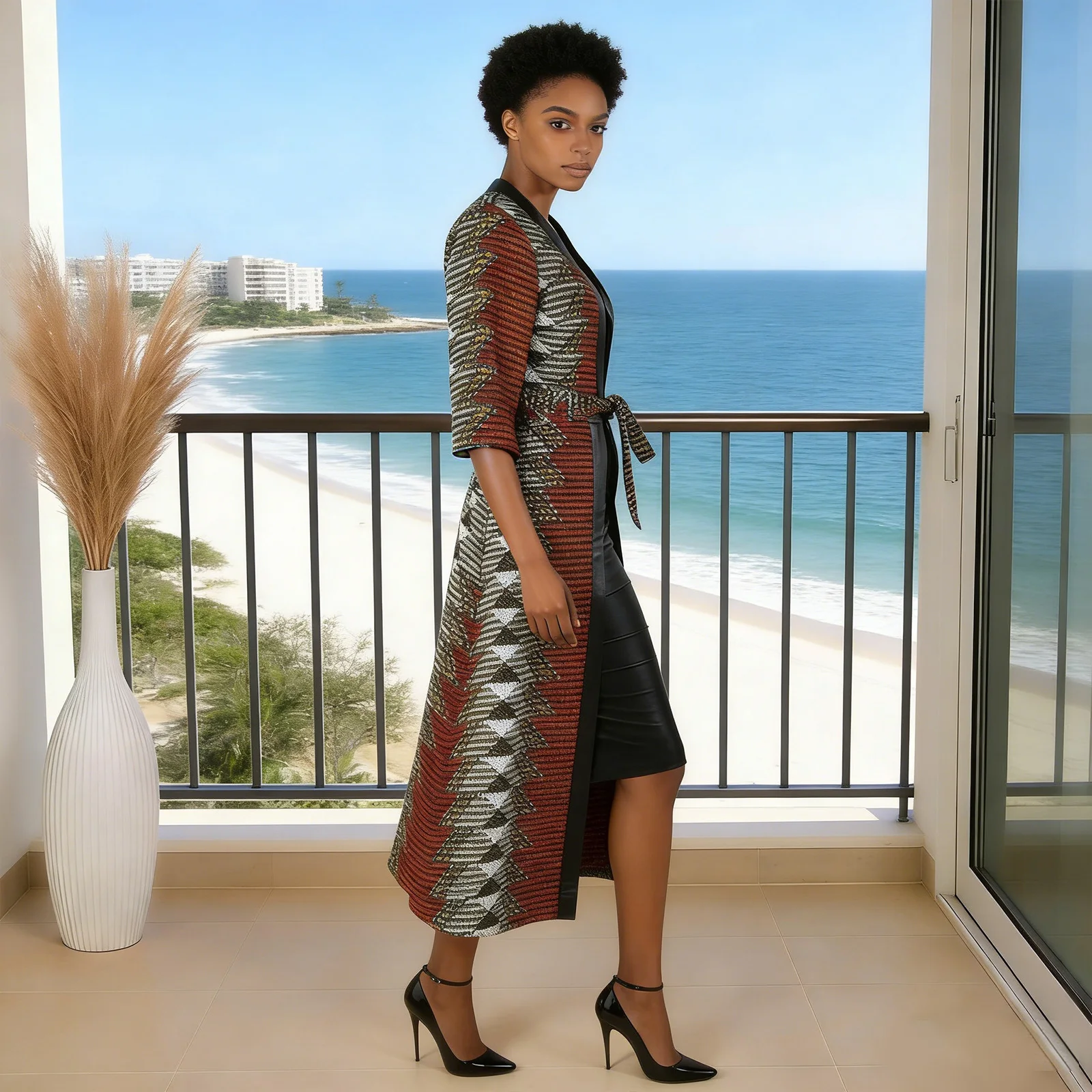 2026 Arrival African Wax Casual Coat for Women AFRIPRIDE Three Quarter Sleeve Ankle Length Women Coat with Sashes A1824009