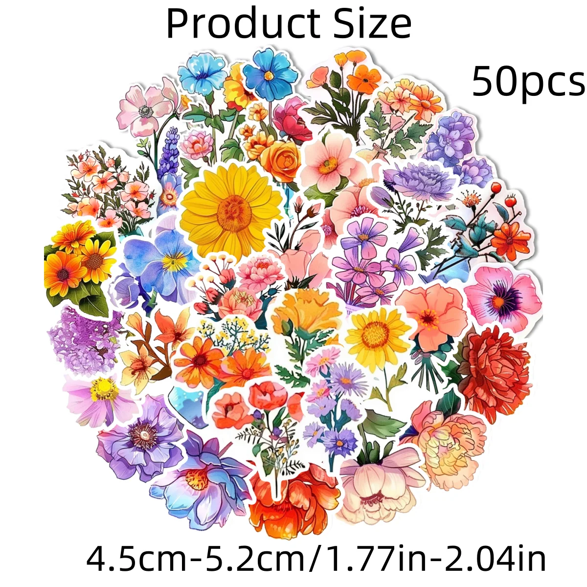 50pcs Flower Mix and Match Stickers, New Cartoon Plant and Flower Element Handbook Stickers, Rich Flowers Stickers