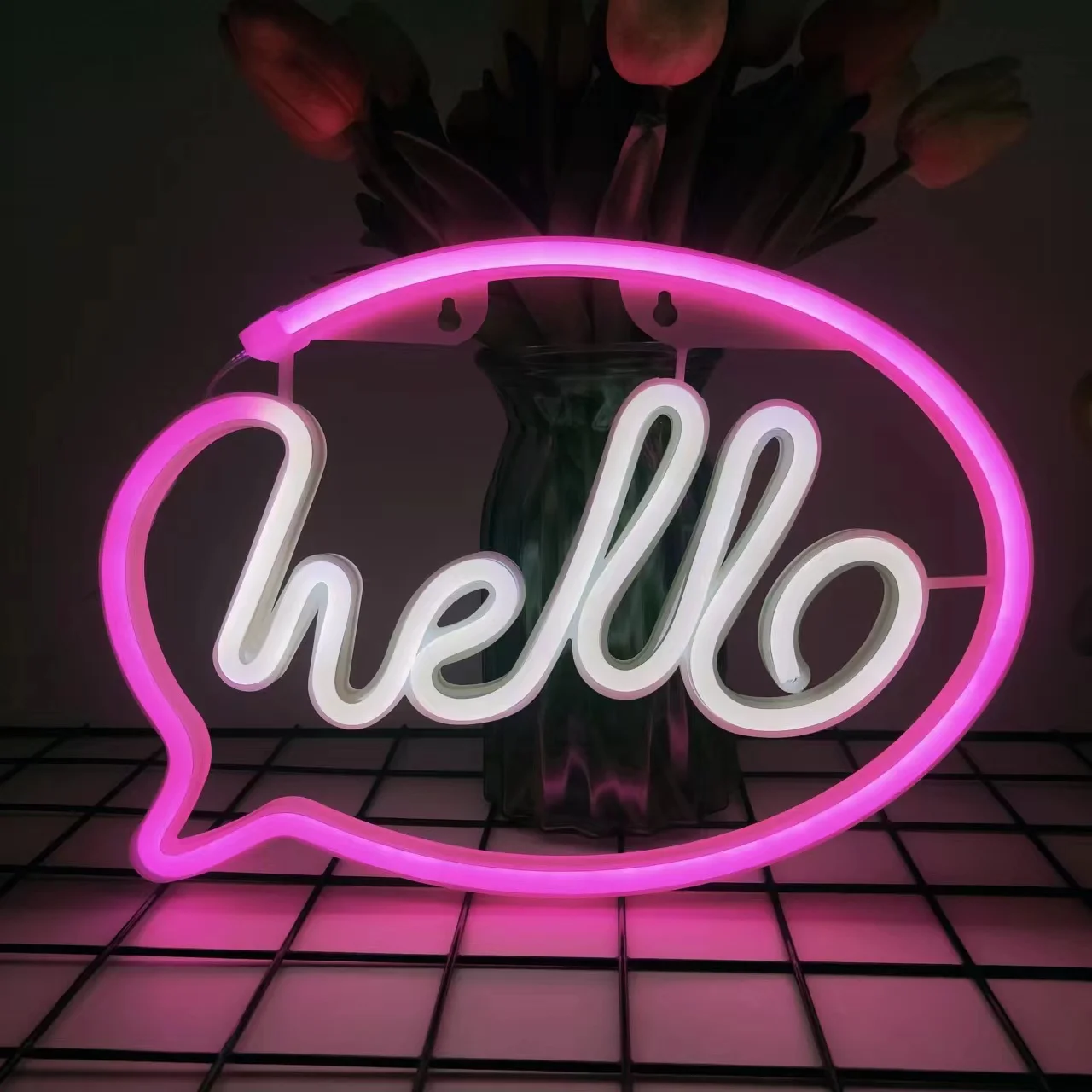 Hello Neon LED Light USB or Battery Powered, Living Room Wedding Supplies Restaurant Bar Hello Letter Design Reminder Label