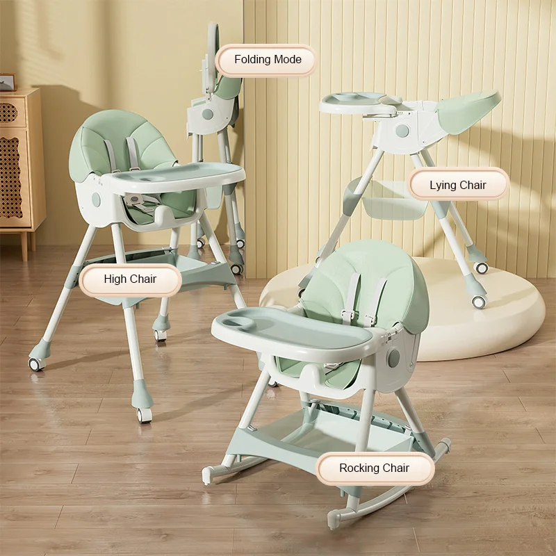 Adjustable Kids High Chair with Tray Lie Flat Rocking Dining Chair for Babies Toddlers Highchair Booster for Dining Comfort