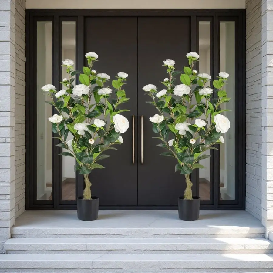 

Камелия, 2 шт., 3 фута, растение из искусственной камелии в горшке, 36-дюймовое искусственное дерево камелии в горшке, пластиковое дерево камелии для современного