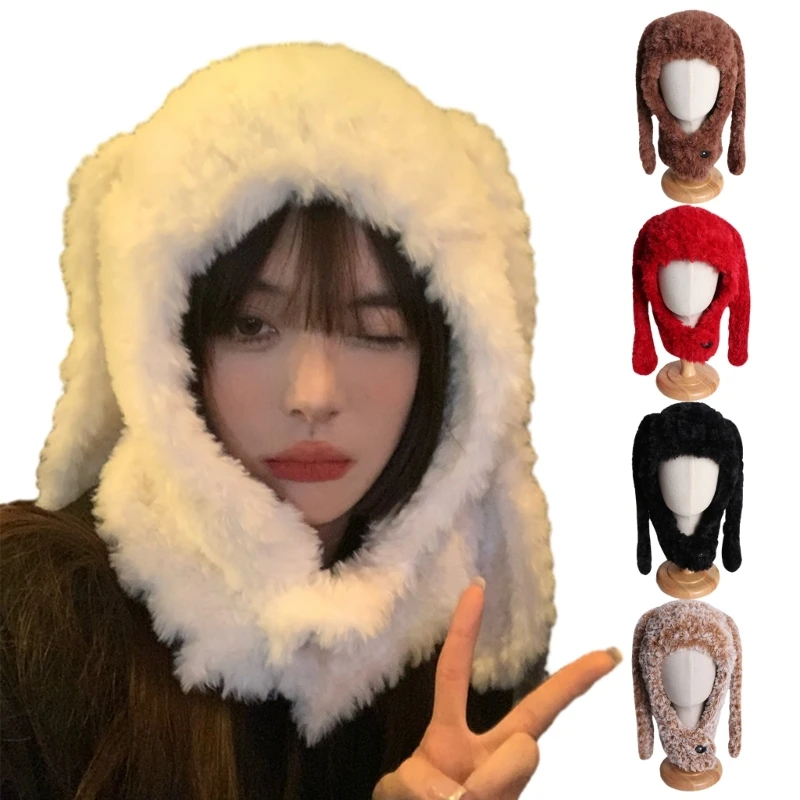 

Winter Furry Ears Hat Neck Warmer Furry Rabbit Gifts Y2K Winter Hat Adults Kids Drop shipping