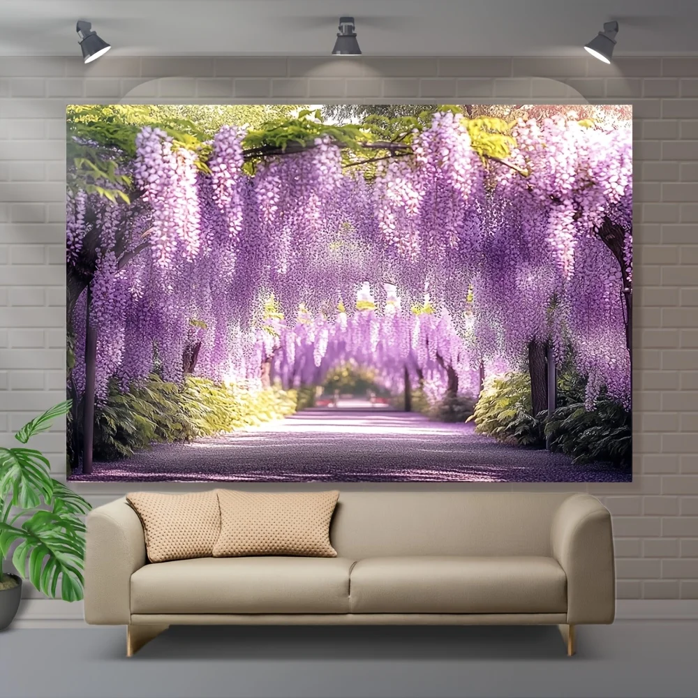Large Wisteria Floral Tapestry Wall Hanging Romantic Garden Decor Spring Flower Art Canvas Backdrop Poster Print Purple Blossom