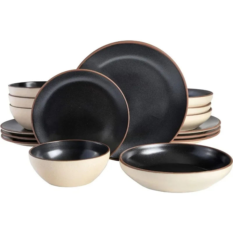 

Elite Contempo Classic Double Bowl Dinnerware Set Service for 4 (16pcs) Dinner Set Plates and Dishes