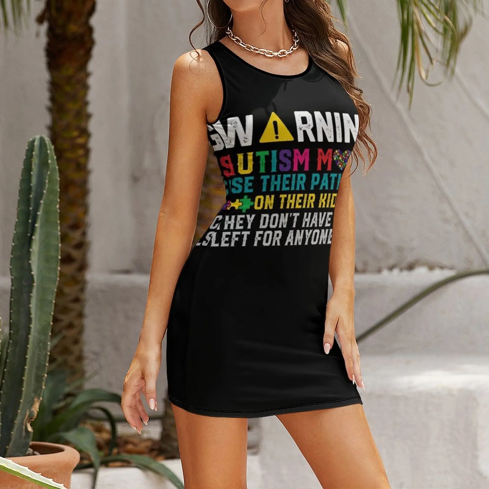 مضحك التوحد أمي تي شيرت المرأة التوحد يوم الوعي بلا أكمام فستان الشمس فساتين الصيف النساء للمناسبات الرسمية