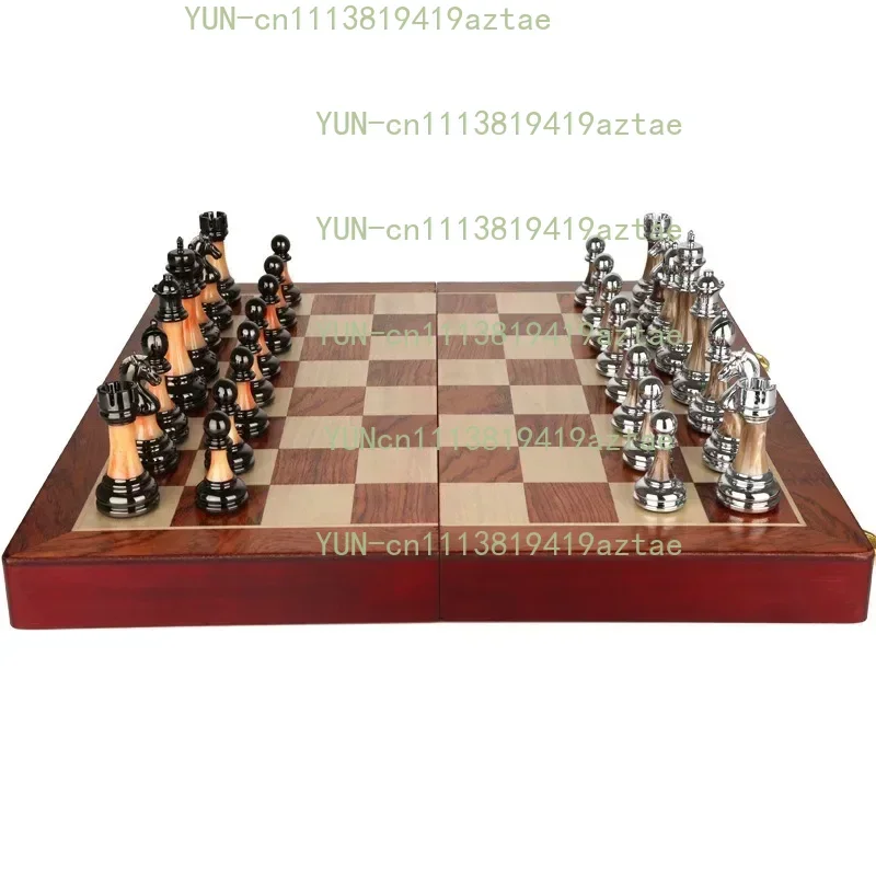 45CM Luxury Metal Chess Figures Wooden Chess Set Professional Folding Family Classic Board Games Chess Home Ornaments Collection