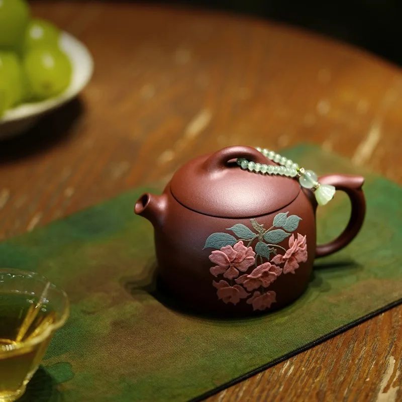 Yixing Purple Clay Teapot Handmade Literati Small Teapot Purple Clay Xu Yaowen Mud Painting Haitang Qin Quan 130cc