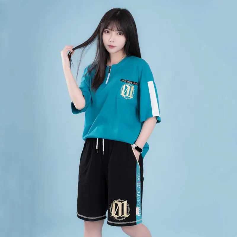 Hatsune Mikued Dimension Discovery Spliced T Shirt Zipper Short-Sleeved Top Commemorative Casual Shorts Animation Peripherals