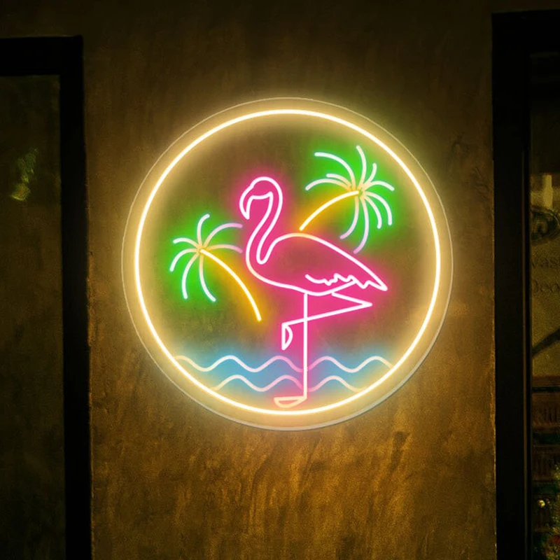 neon palmeira sinal flamingo por do sol neon flamingo tropical sinal de onda de vapor led bar clube decoracao de parede 01